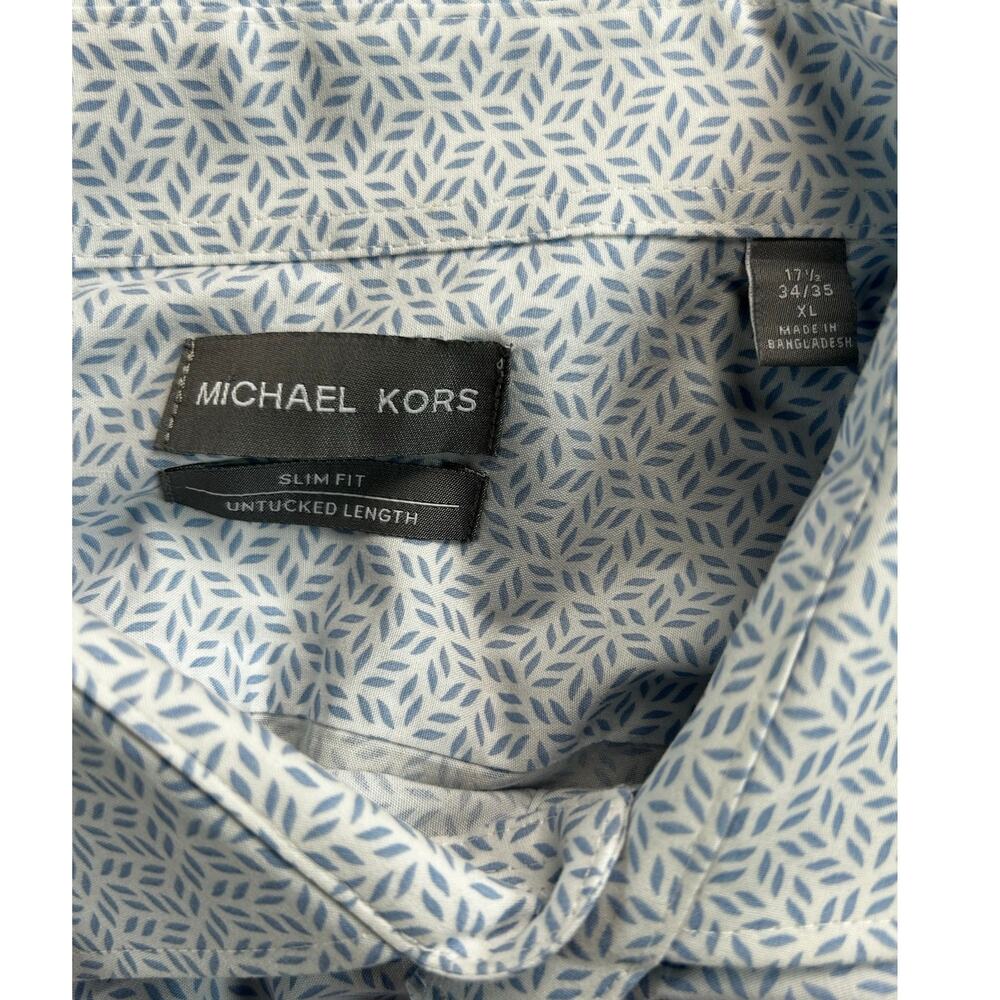 Michael Kors Men's XL Slim Fit Untucked Button Front Shirt Blue Print - Picture 3 of 6